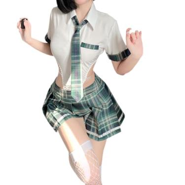 Imagem de SENJIY Lingerie sexy de marinheiro para mulheres, fantasia de cosplay, roupa fofa anime japonesa conjunto de terno de menina escolar uniforme estudante JK saia plissada babydoll body top conjunto de