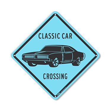 Imagem de PetKa Signs and Graphics Placa de alumínio PKAC-1223-NA_10x10 "Classic Car Crossing Charger", 25,4 cm x 25,4 cm, azul
