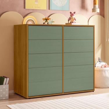Imagem de Cômoda para Quarto Infantil 10 Gavetas Melinda Freijó / Verde