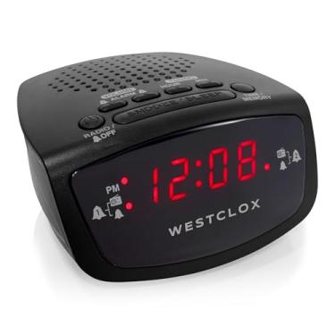 Imagem de Westclox Rádio despertador duplo, tela LED vermelha de 1,5 cm, rádio FM com 20 predefinições, brilho ajustável, soneca e bateria reserva, rádio relógio FM digital alarme para quartos (preto)