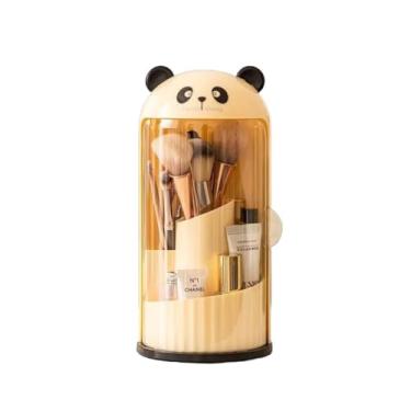 Imagem de Caixa de Armazenamento Organizador de Mesa À Prova de Poeira Rotativa 360° Para Pincéis e Maquiagens, Cosméticos, Batom, Lápis de Sobrancelha, Para Decorar Quarto, Cómoda, Banheiro (Bege)