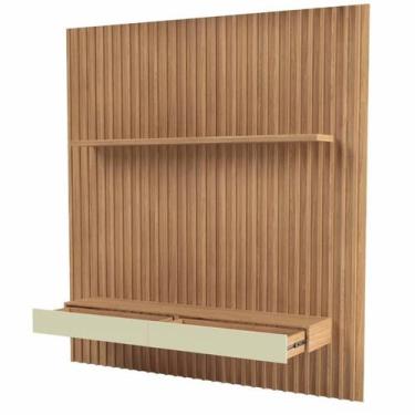 Imagem de Painel Suspenso Roof TB187 Ripado cor Freijo e Off White com 2 Gavetas