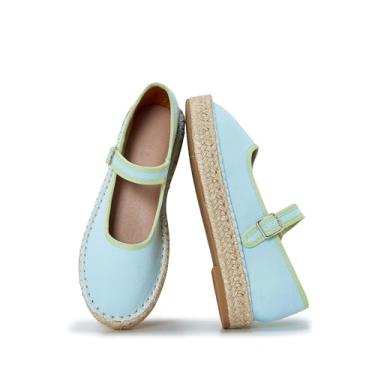 Imagem de ATBELL Sapatilhas femininas Mary Jane com alpargatas de tecido e alpargatas de lona, Azul, 34