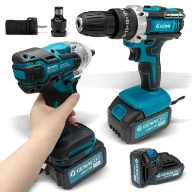 Imagem de Parafusadeira e Furadeira Chave de Impacto 2 em 1 Kit Furadeira e Parafusadeira Sem Fio, 2 Velocidades Variáveis, 110V 220V, com 2 Bateria 21V, GN-446B