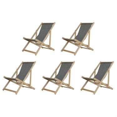 Imagem de Kit 5 Cadeiras Espreguiçadeira Preguiçosa Dobrávl Sem Braço Natural