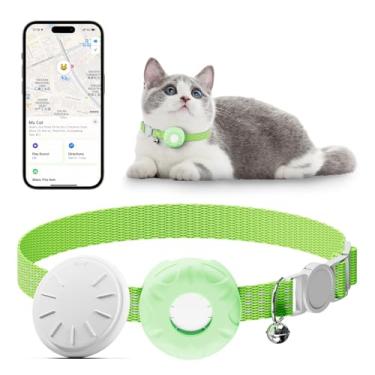 Imagem de Rastreador de gatos, rastreador de animais de estimação para gatos, coleira rastreadora GPS com fivela elástica de segurança, rastreador GPS compatível com Apple Find My App (apenas iOS), sem taxa