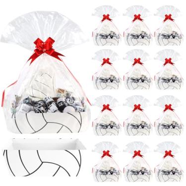 Imagem de Kolewo4ever Pacote com 36 cestas esportivas para presentes vazias 20 x 25 cm com cesta, sacos de cesta, laços de puxar para lembrancinha de festa esportiva (vôlei)