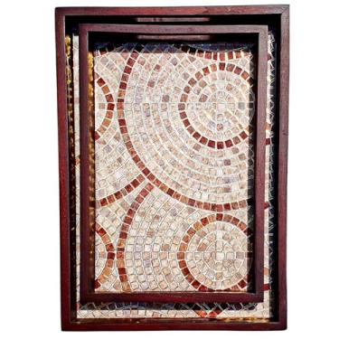 Imagem de Vetali Export Bandejas de madeira de teca com alça, conjunto de 2 travessas retangulares, perfeitas para café da manhã, mesa de centro, otomana, pátio, festa, churrasco, decoração de casa e cozinha