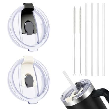 Imagem de DOVORSY Pacote com 2 tampas de substituição Stanley 1,134 g, tampa de copo à prova de vazamento à prova de vazamento Stanley Quencher, 4 pacotes de canudo reutilizável com escova de limpeza