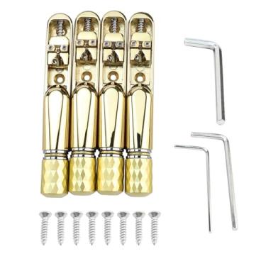 Imagem de OVSAL Pacote com 4 pontes fixas tubulares individuais de 4 cordas para baixo elétrico para baixo sem cabeça 4 cordas peças de reposição ouro