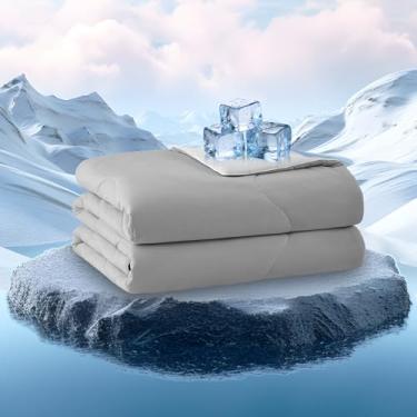 Imagem de BOLINLIVING Cobertor refrescante, edredom respirável e refrescante, tamanho king para pessoas que dormem quentes, tecido de tecnologia fria dupla face Q-max 0,4, edredom de verão leve cinza 266 x 231