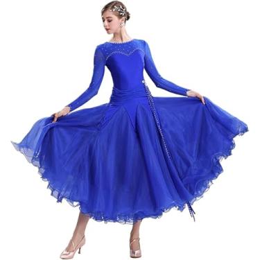 Imagem de Vestido De Dança De Salão Feminino Elegante Vestido De Dança De Salão Padrão Nacional Traje De Competição Moderno Big Swing Mulheres Valsa Dacing Roupas Roupa De Palco, Blue1, S