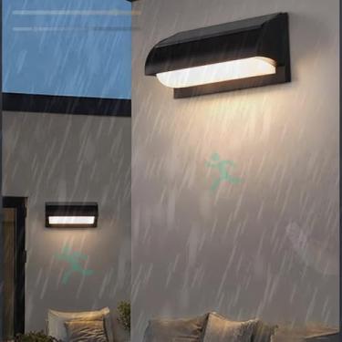 Imagem de Luz de parede solar LED externa com sensor de movimento IP65 arandela de parede à prova d'água com controle remoto regulável lâmpada de parede interna externa lâmpadas de segurança cerca quintal