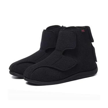Imagem de Sapatos femininos masculinos extra largos ajustáveis, lã de pelúcia quente, artrite, edema, inchaço, diabetes, sapatos, sola antiderrapante(Black,47 EU)
