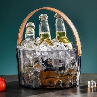 Imagem de Balde de Gelo para Cerveja Acrílico Moderno com Alça de Couro 4L