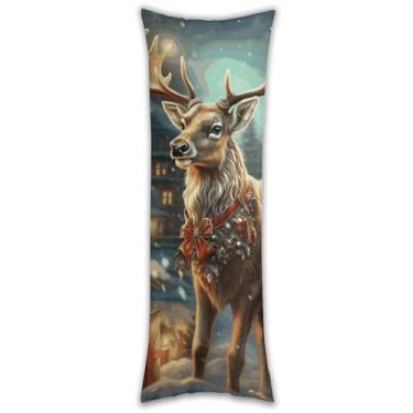 Imagem de Capa de travesseiro de corpo de rena de Natal ultra macia respirável longa fronha de cama decorativa 137.2 cm x 50.8 cm fronha de cama com zíper oculto capas de almofada para sofá de quarto