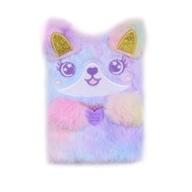 Imagem de BOLLEY JOSS Caderno de animais adorável diário de pelúcia para meninas mulheres adolescentes fofo gato fofo diário felpudo bloco de escrita A6 pautado 160 páginas