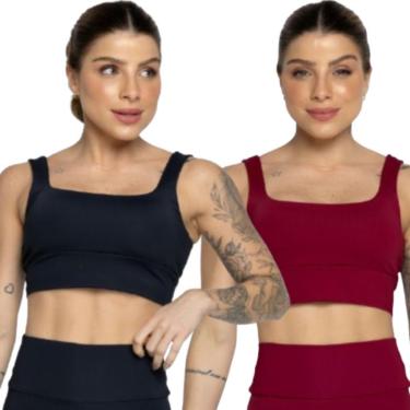 Imagem de KIT 2 Top Smart Alça Grossa Serra e Mar Alta Compressão Sem Bojo Treino Academia Moda Fitness-Feminino