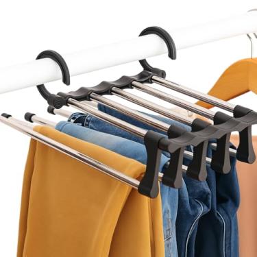 Imagem de Cabide Multiuso 5 em 1 Inox Retrátil – Economize Espaço no Guarda-Roupa | Uso Vertical e Horizontal