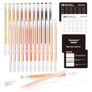 Imagem de Shuttle Art Canetas coloridas, 24 cores de tom de pele, canetas fofas de diário de 0,6 mm, canetas de gel coloridas de ponta fina para papel preto, para colorir, escrever, desenhar, anotações, escola