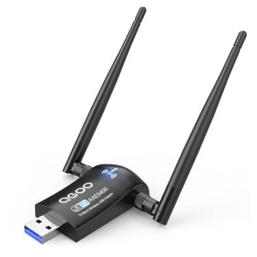 Imagem de Adaptador WiFi 6E Tri-Band para PC de mesa: QGOO USB 3.0 Axe 5400 Receptor/Dongle de rede sem fio com antenas duplas de 5dBi, Cartão/Stick WiFi 6G/5G/2.4G para laptop, compatível apenas com Windows 11