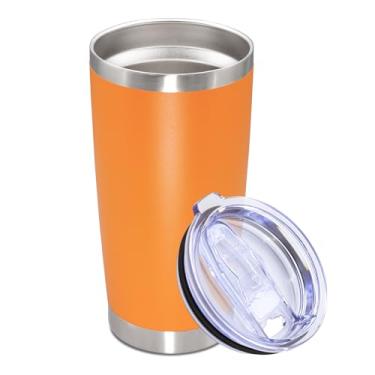 Imagem de Copo de aço inoxidável de 590 ml, com tampa, isolada a vácuo, parede dupla, caneca de viagem, copo de café, durável, revestido em pó, para bebidas quentes e frias, laranja, 1 pacote