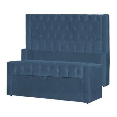 Imagem de Conjunto Cabeçeira mais Calçadeira Baú Emma Suede Cores - DS Estofados