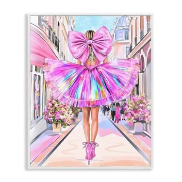 Imagem de Stupell Industries Laço rosa prismático e vestido branco emoldurado giclée design de arte por Jess Stempel, 76 x 61