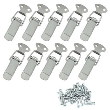 Imagem de Bivethoi Pacote com 10 travas com mola, trava de mola de aço inoxidável com orifício de cadeado para gabinete, caixa de madeira, caixas de ferramentas e porta-malas (prata, grande)