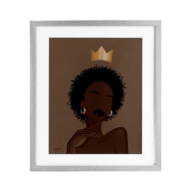 Imagem de Stupell Industries Impressão emoldurada cinza Aliza with Crown Portrait Under Glass por Sierra Siler, 40,6 x 33,5 cm