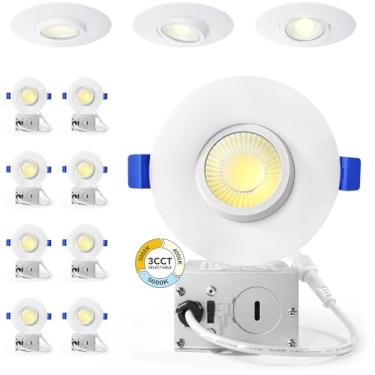 Imagem de Luzes embutidas de LED cardan de 7 cm, luzes embutidas à prova d'água para chuveiro com caixa de junção de 10 W, luzes LED de teto embutidas, reguláveis, selecionáveis 5CCT 2700K-6000K, classificação