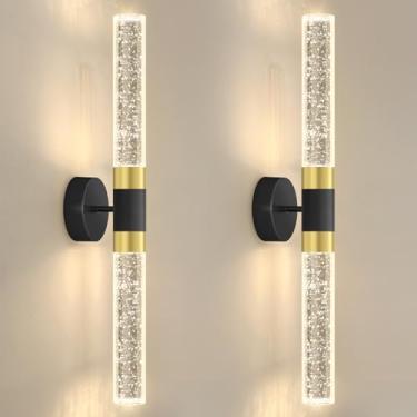 Imagem de 2 pacotes de arandelas de parede de LED luz de parede de cristal moderno glamoroso luminárias de vaidade de cristal para corredor, sala de jantar, sala de estar, com lâmpadas quentes de 2700 K