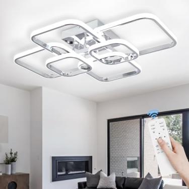 Imagem de Sovinzert Luminária de teto LED moderna de 80 cm, 6 quadrados, regulável, luminárias de teto com controle remoto cromado 3000K-6000K perto do teto, lâmpada de teto de 60 W para sala de estar, quarto