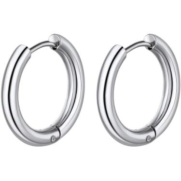 Imagem de ChainsHouse Brincos masculinos e femininos, aço inoxidável 316L/ouro 14 k/metal banhado a preto, brincos de argola cirúrgicos hipoalergênicos punk, Metal