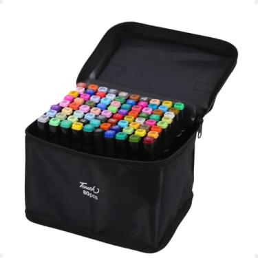 Imagem de 80 Kit Caneta Marcador Para Colorir Desenho Profissional 80 Cores Conjunto De Canetinhas Pontas Duplas Codificados por Cores Vivas para Desenho Touch