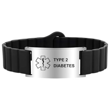 Imagem de Pulseira de alerta médico para mulheres e homens, pulseira de identificação de alerta médico ajustável à prova d'água para marcapasso de epilepsia D.N.R diabético, Adjustable Size, Silicone e aço