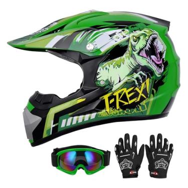 Imagem de Oumurs Capacete DOT Youth Dirt Bike com óculos e luvas para crianças de 5 a 14 anos, capacetes quadriciclos infantis para meninos e meninas, capacete de quatro rodas, motocross BMX MX UTV Offroad