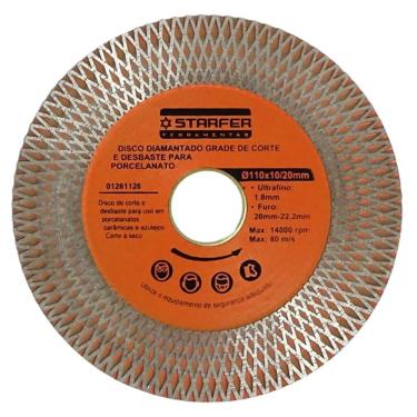 Imagem de Disco Diamantado Gradeado 2 em 1 Starfer 110mm Corta e Desbasta Porcelanato Cêramica Azulejos a Seco ou Úmido