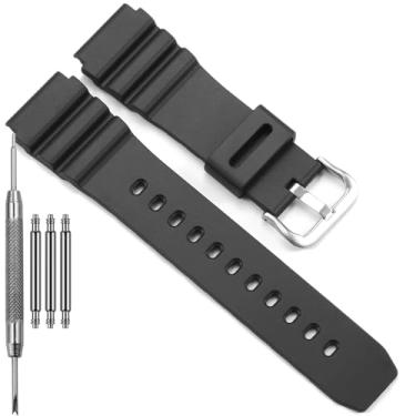 Imagem de Pulseira de resina compatível com Casio MDV106 Series MDV106-1AV 200 M WR Pulseira de substituição MDV106-1A AMW320R AMW320D (fivela de aço de pulseira preta)