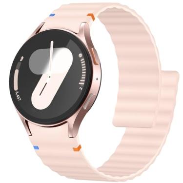 Imagem de Lerobo Pulseira magnética para Galaxy Watch 7/6/5/4/6 Classic/5 Pro/4 Classic/FE, compatível com Samsung Galaxy Watch 40/42/43/44/45/46/47 mm, pulseira de silicone esportiva de 20 mm, rosa