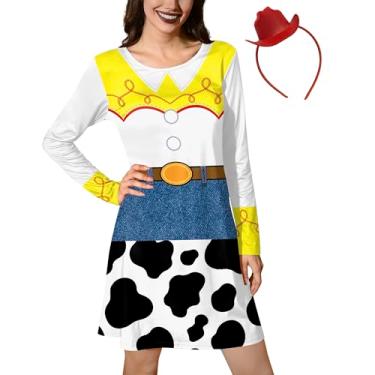 Imagem de Fantasia feminina de Halloween, estampa 3D, cosplay, festa, evasê, bonita, divertida, fantasia de vaca com estampa 3D GG