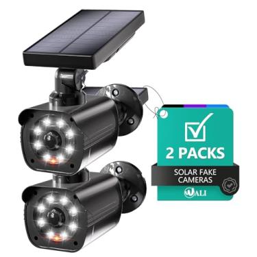 Imagem de WALI Câmera falsa falsa, câmera de segurança com sensor de movimento, câmera de vigilância simulada CCTV Dome interna e externa (TCB2-SOL), 2 pacotes, preto e solar