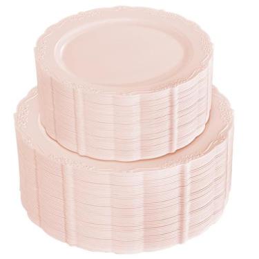 Imagem de Pratos de plástico U-QE Mauve Pink 100 unidades para festa com 50 jant
