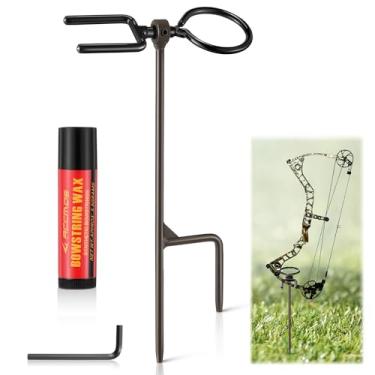 Imagem de HappyAlley 1 pacote de estaca portátil de alto desempenho para arco com garfo giratório de 360°, durável e versátil, inclui anel de flecha e cera de corda de arco