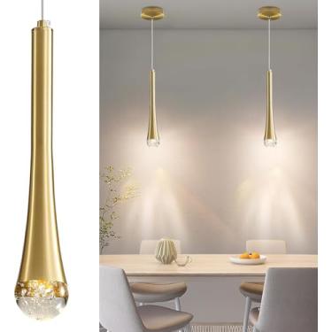 Imagem de Pacote com 2 lâmpadas modernas de LED douradas, luzes penduradas no teto da ilha da cozinha, cristal bolha de lágrima, 3 cores 2700K/4500K/6500K, lâmpadas de lustre pequenas para bar, sala de jantar