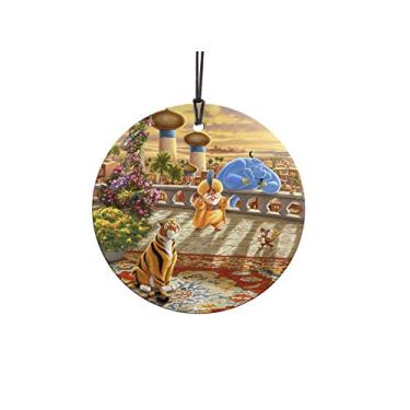 Imagem de Disney – Aladdin – Sultan, Genie, Abu e Rajah – Thomas Kinkade – Acessório de impressão de vidro suspenso Starfire Prints de 8,9 cm – Ideal para presentear e colecionar – por Trend Setters Ltd.