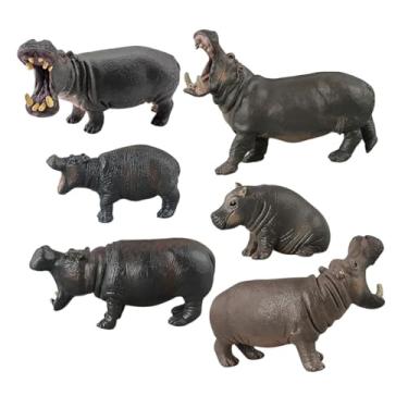 Imagem de MERIGLARE 6 peças figuras de hipopótamo simulação animal playset animais brinquedos estatueta para crianças pré-escolares idades 3 + presente do feriado