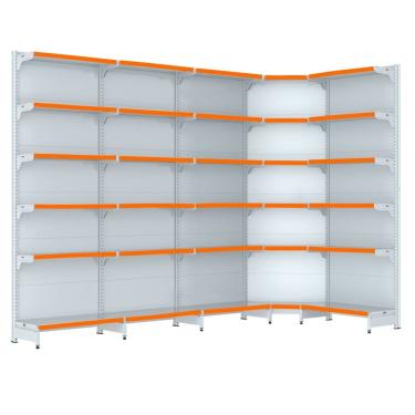 Imagem de Gondola Parede 202 Fit Farmacia Ate 4 M Bco 1 Canto Pe Laran