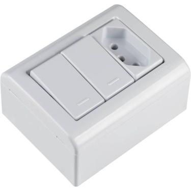Imagem de Caixa de Sobrepor com 2 Interruptores Simples e 1 Tomada 2P+T de 10 Ampères e 250 Volts LizFlex Branca - 57304022 - TRAMONTINA