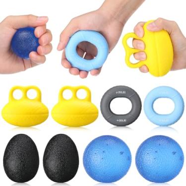 Imagem de Arrowbash Pacote com 8 treinadores de força de mão, exercitador de dedos, bolas de estresse para adultos, dispositivos de fortalecimento das mãos com diferentes níveis para exercícios de pulso e